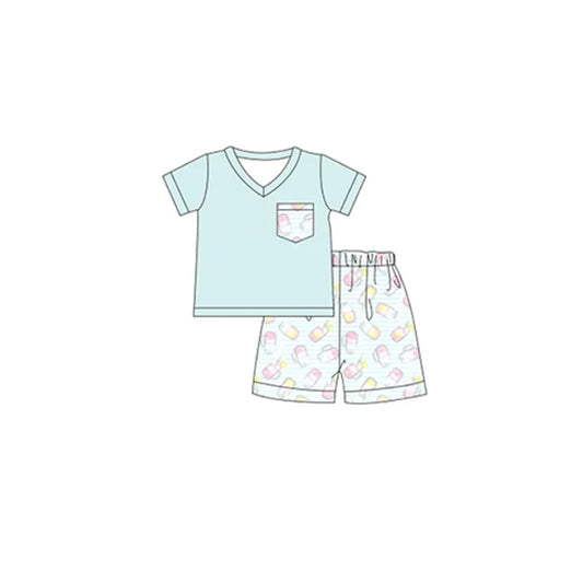 (Pre-order)BSSO0827  Aqua Pocket Top Juice Shorts Boys Summer Clothes Set