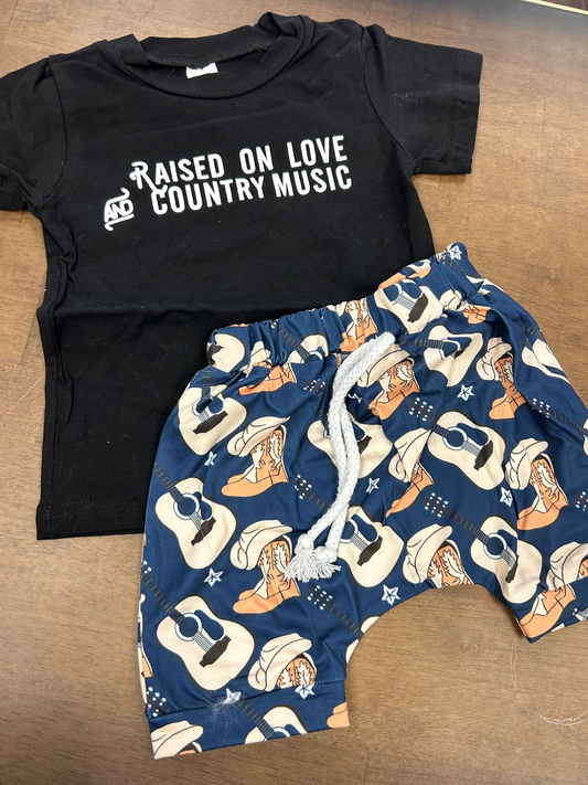 (Pre-order)BSSO0834  Country Music Top Guitar Boots Shorts Boys Western Summer Clothes Set