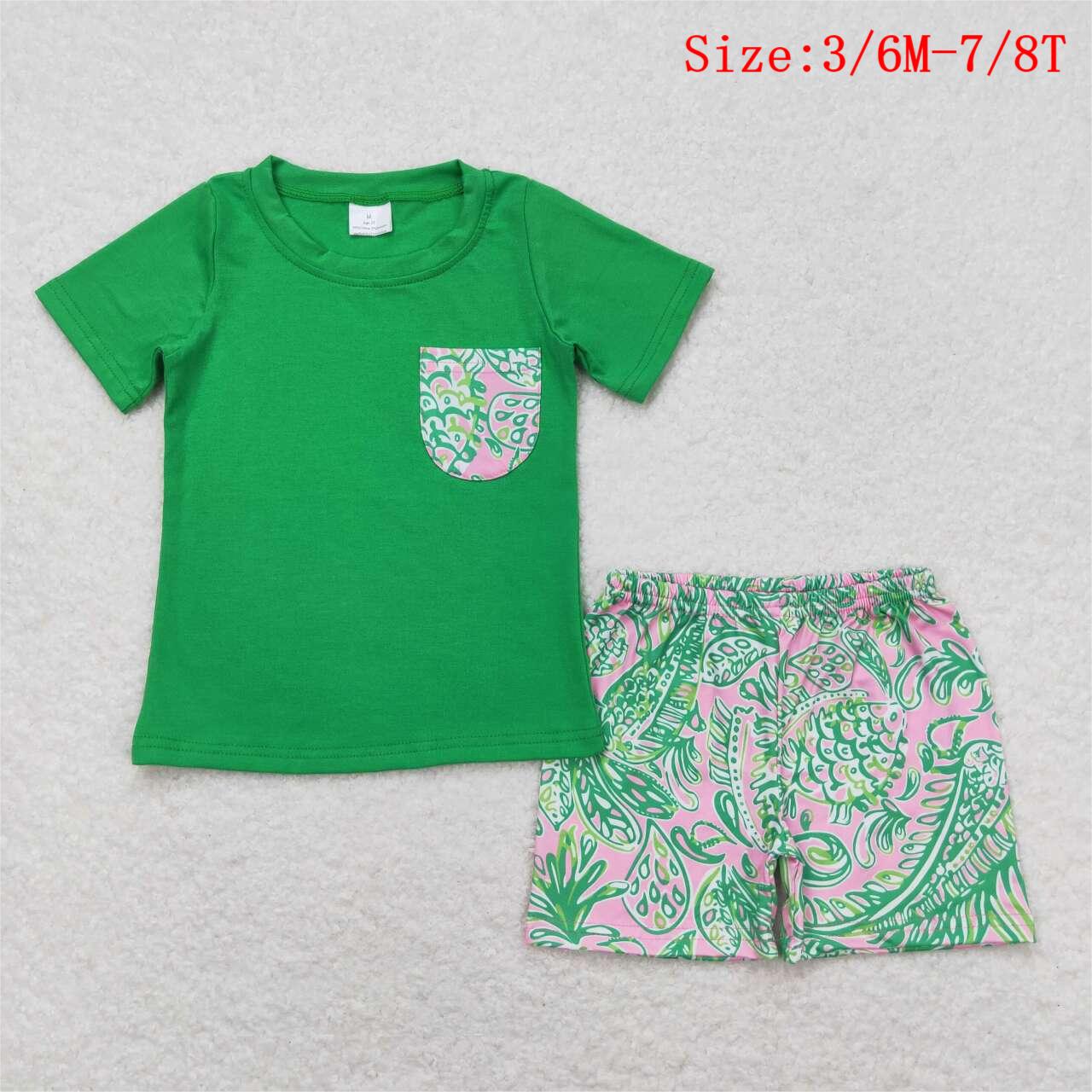 Green Water Flowers Seaweed Print Sibling Summer Matching Clothes