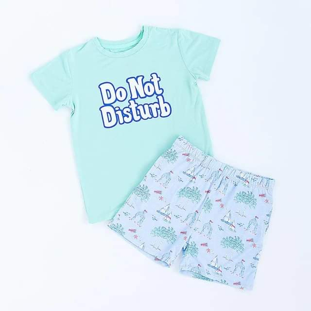 (Pre-order)BSSO0850 Do Not Disturb Aqua Top Sailboat Shorts Boys Summer Clothes Set