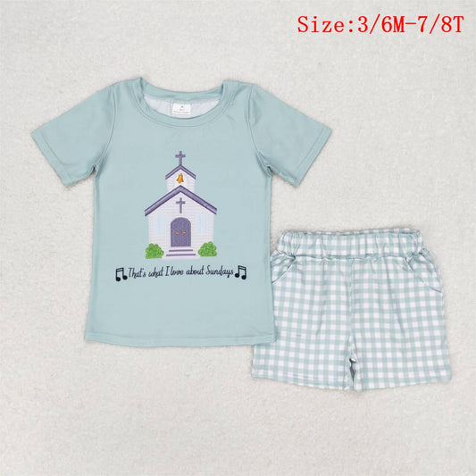 BSSO0858  Church Top Plaid Pants Boys Summer Clothes Set