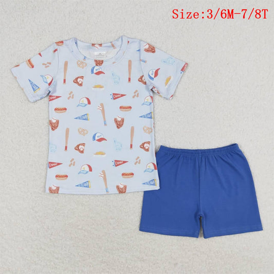 BSSO0863 Baseball Hat Top Blue Shorts Boys Summer Clothes Set