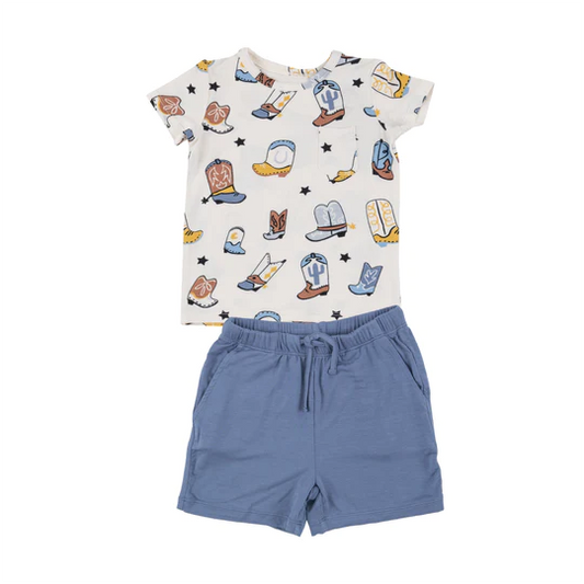 (Pre-order)BSSO0864 Boots Top Shorts Boys Summer Western Clothes Set