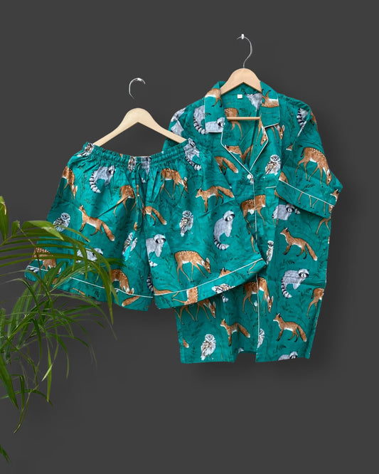 (Pre-order)BSSO0866  Green Animals Print Boys Summer Pajamas Clothes Set