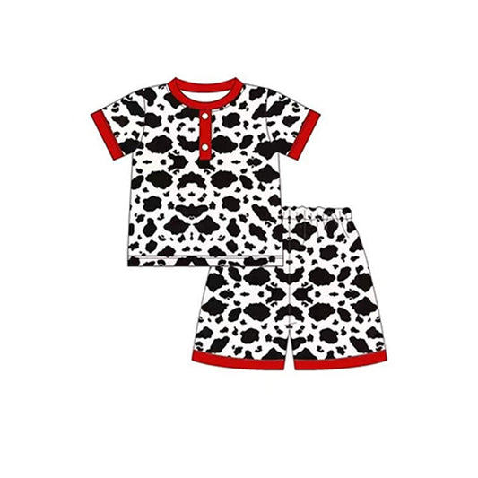 (Pre-order)BSSO0873  Cow Print Boys Summer Pajamas Clothes Set