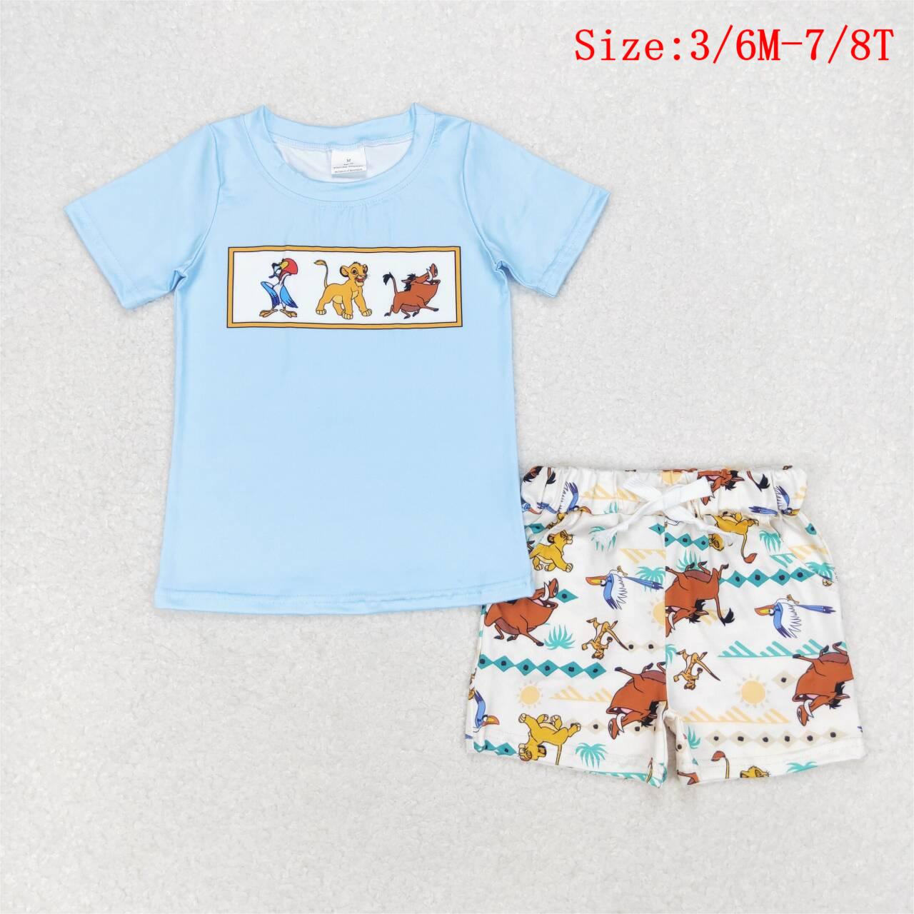 BSSO0882 Cartoon Lion Print Boys Summer Clothes Set