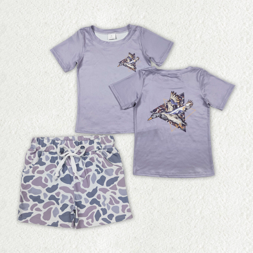 BSSO0900  Duck Grey Top Camo Shorts Boys Summer Clothes Set