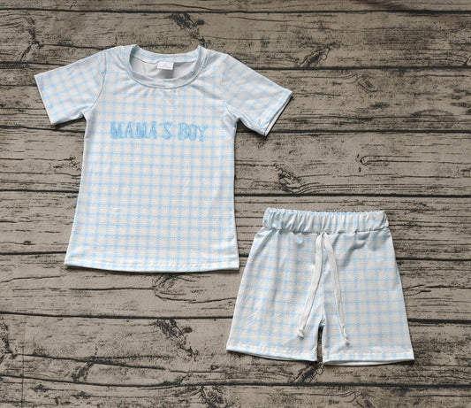 (Pre-order)BSSO0912 MAMA'S BOY Blue Plaid Print Boys Summer Clothes Set