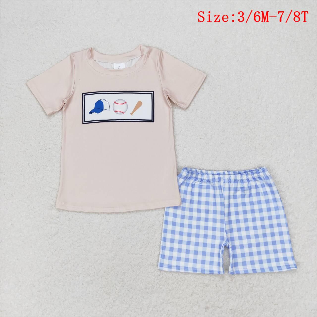 BSSO0919 Baseball Top Plaid Shorts Boys Summer Clothes Set