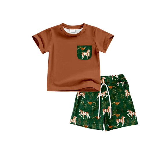 (Pre-order)BSSO0937 Brown Pocket Top Dog Hunting Shorts Boys Summer Clothes Set