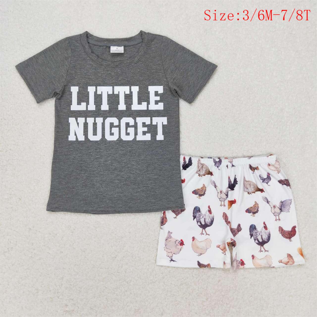 BSSO0943 Little Nugget Vinyl Grey Top Chicken Shorts Boys Summer Clothes Set