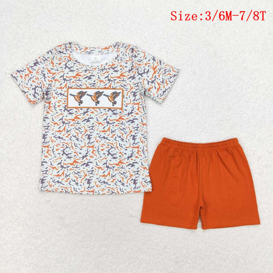 BSSO0952 Duck Embroidery Camo Top Brown Shorts Boys Summer Clothes Set