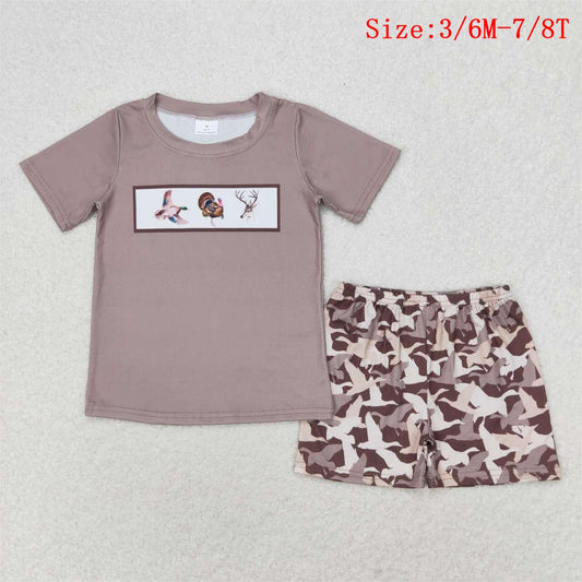 BSSO0953 Duck Turkey Deer Top Camo Shorts Boys Summer Clothes Set