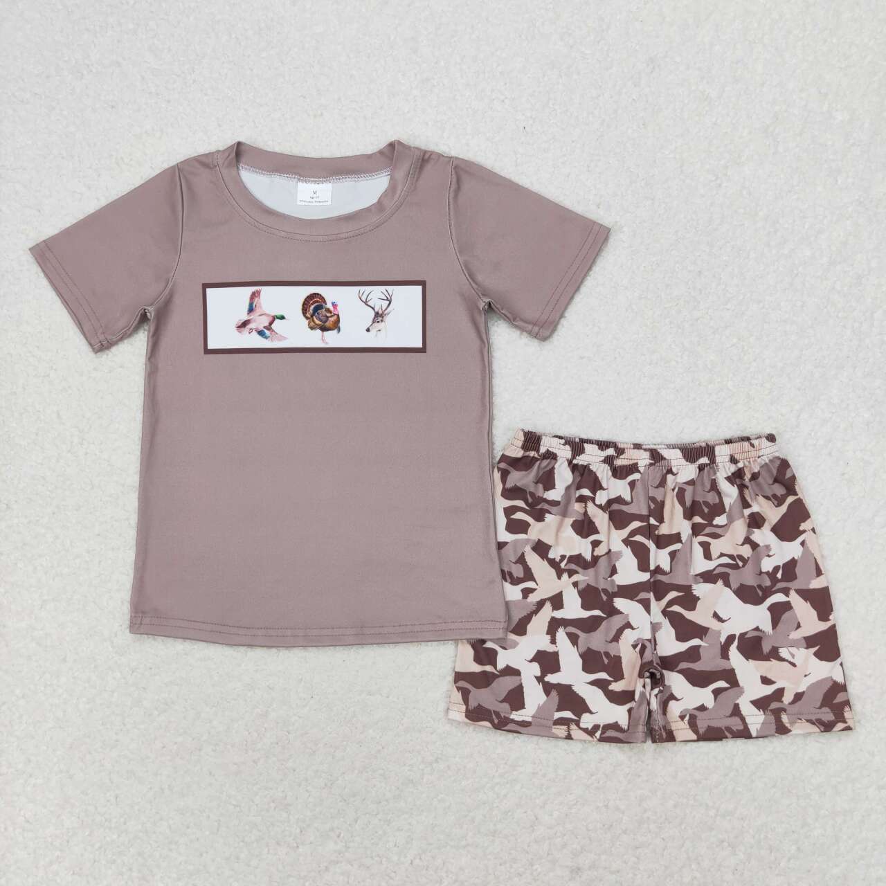 BSSO0953 Duck Turkey Deer Top Camo Shorts Boys Summer Clothes Set