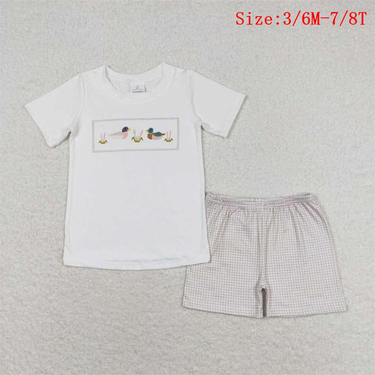 BSSO0960 Duck Top Plaid Shorts Boys Summer Clothes Set