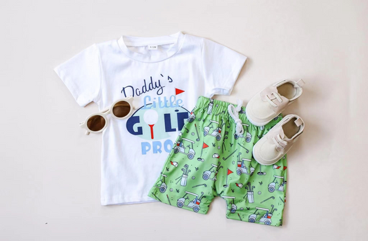(Pre-order)BSSO0962 Daddy's Little Golf Print Boys Summer Clothes Set