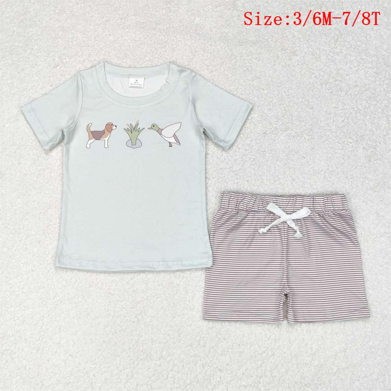 BSSO0980 Duck Dog Print Boys Summer Clothes Set