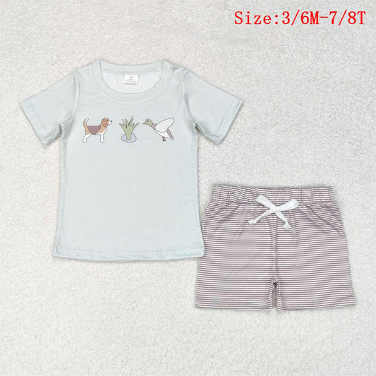 BSSO0980 Duck Dog Print Boys Summer Clothes Set