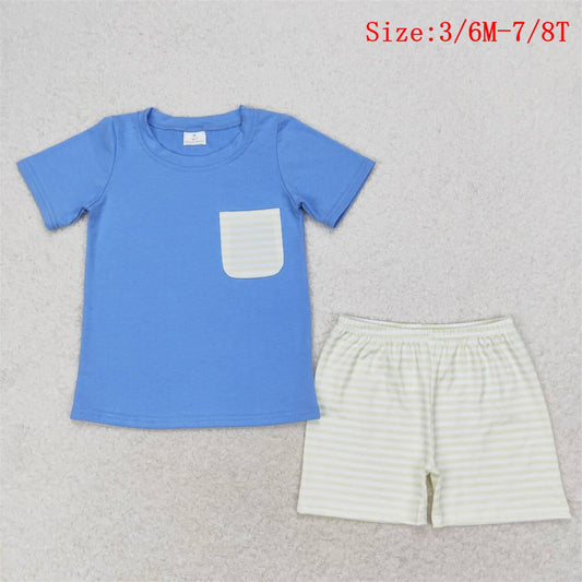 BSSO0985 Blue Pocket Top Shorts Boys Summer Clothes Set