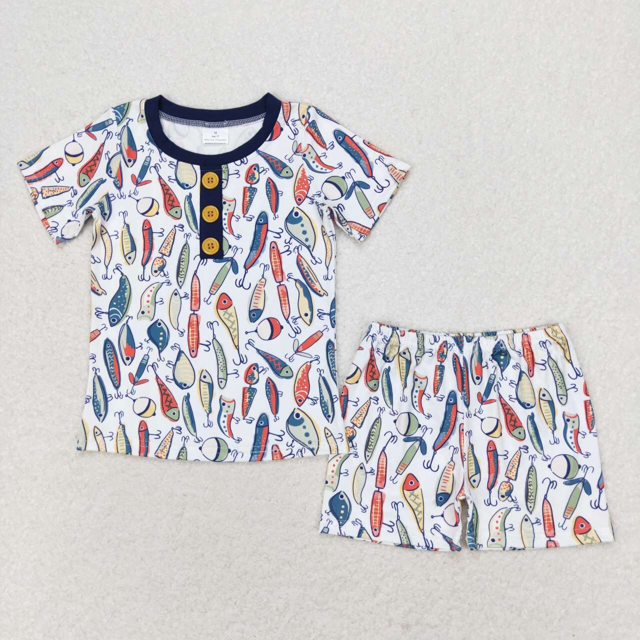 BSSO0987 Fishing Print Boys Summer Pajamas Clothes Set