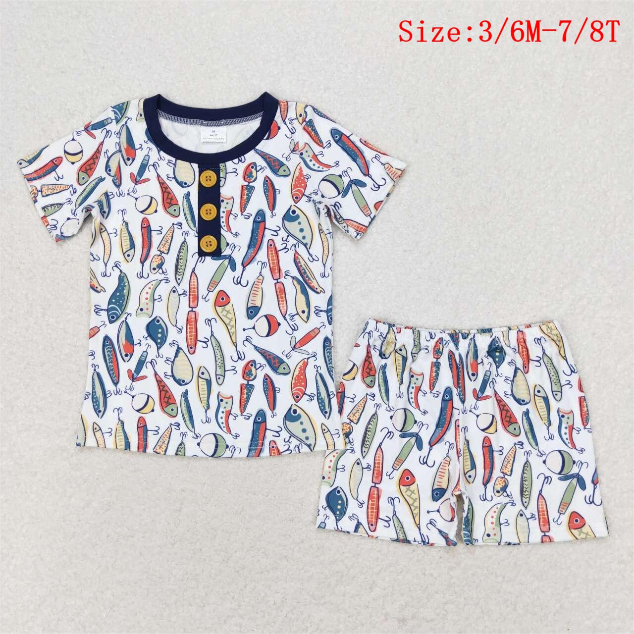 BSSO0987 Fishing Print Boys Summer Pajamas Clothes Set