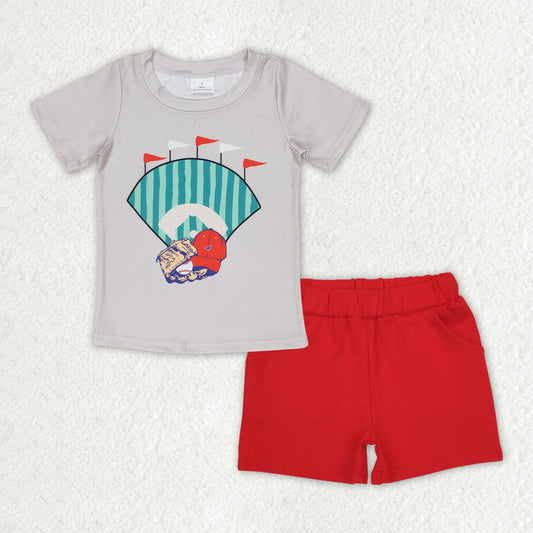 BSSO0996 Baseball Top Red Shorts Boys Summer Clothes Set