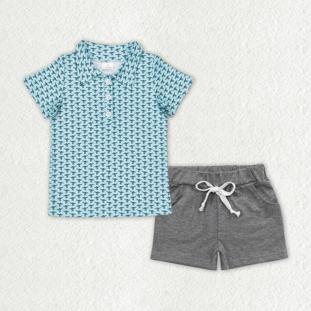 BSSO0998  Duck Polo Top Grey Shorts Boys Summer Clothes Set