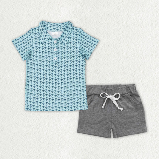 BSSO0998  Duck Polo Top Grey Shorts Boys Summer Clothes Set