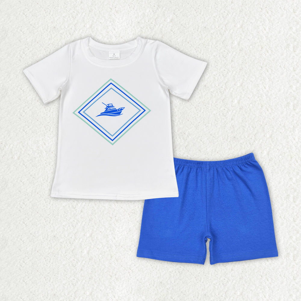 BSSO1001 Steamship Top Blue Shorts Boys Summer Clothes Set