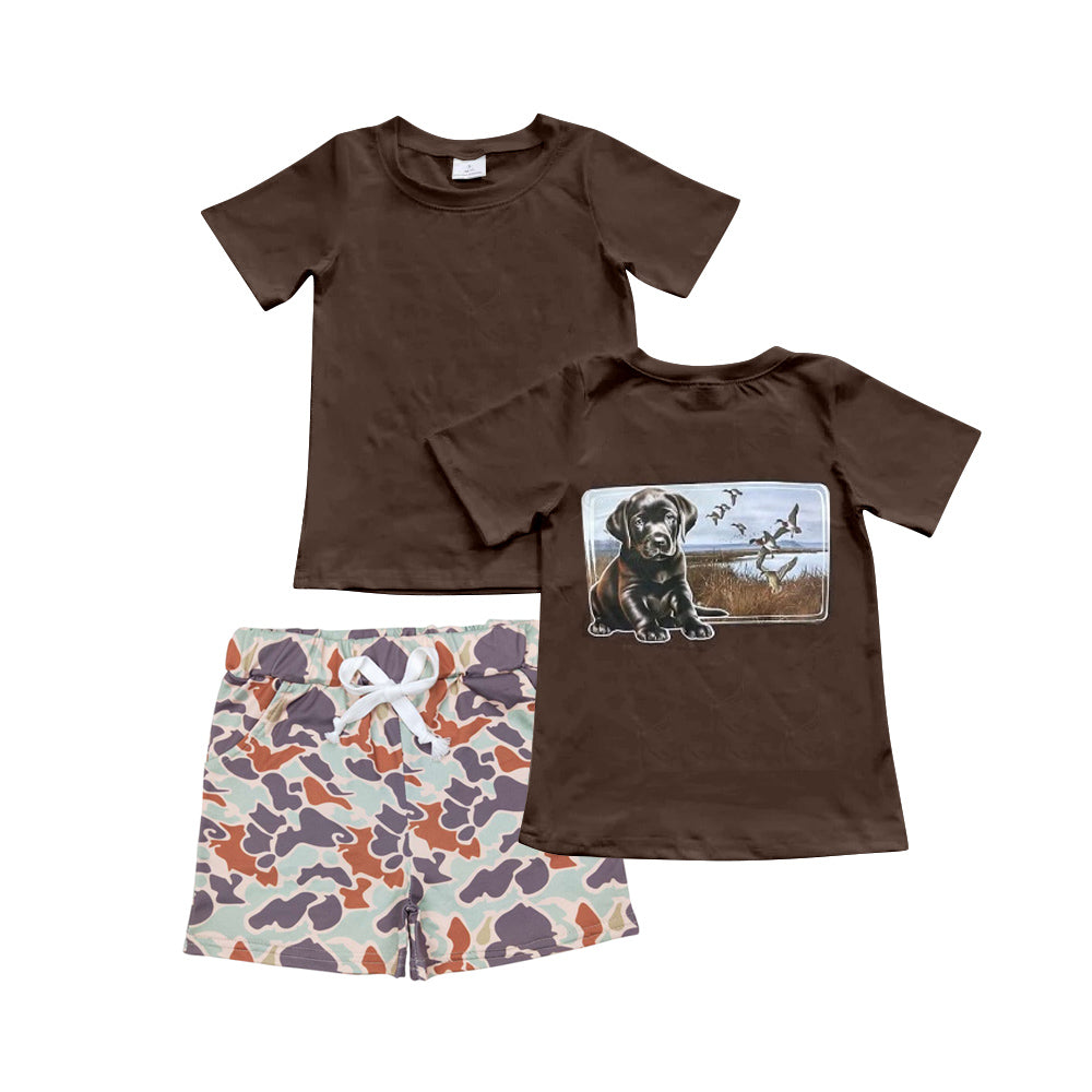 (Pre-order)BSSO1018  Duck Dog Brown Top Camo Shorts Boys Summer Hunting Clothes Set