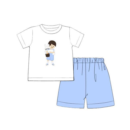(Pre-order)BSSO1022 Bunny Top Blue Shorts Boys Easter Clothes Set