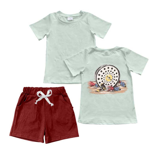 (Pre-order)BSSO1037 Fishing Top Wine Shorts Boys Summer Clothes Set
