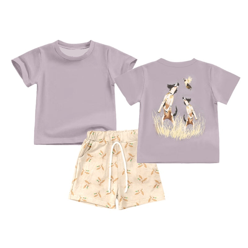 (Pre-order)BSSO1040 Duck Dog Grey Top Yellow Shorts Boys Summer Clothes Set