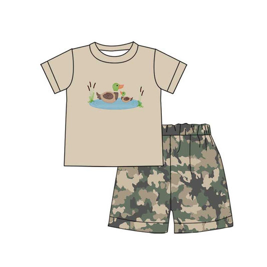 (Pre-order)BSSO1053 Duck Khaki Top Camo Shorts Boys Summer Clothes Set