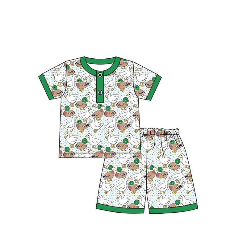 (Pre-order)BSSO1055 Goose Duck Print Boys Summer Pajamas Clothes Set