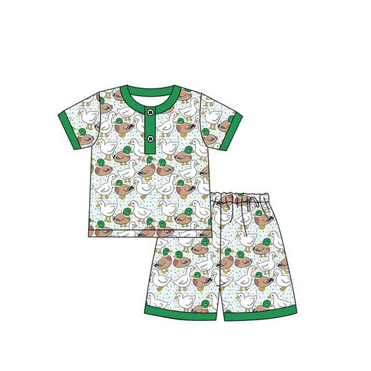 (Pre-order)BSSO1055 Goose Duck Print Boys Summer Pajamas Clothes Set