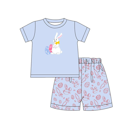(Pre-order)BSSO1070 Bunny Eggs Print Shorts Boys Easter Clothes Set