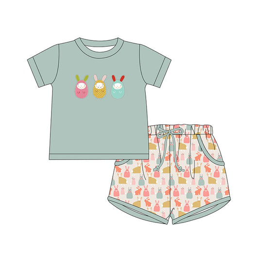 (Pre-order)BSSO1072 Bunny Top Pockets Shorts Boys Easter Clothes Set