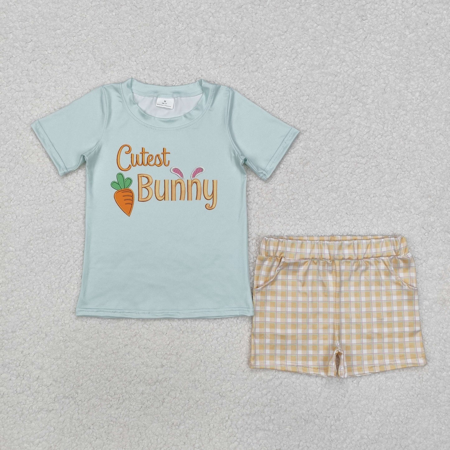 BSSO1073 Cutest Bunny Top Plaid Shorts Boys Easter Clothes Set