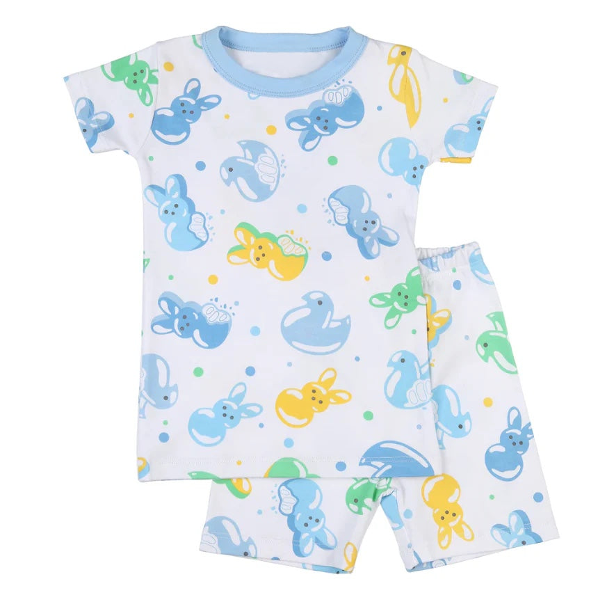 (Pre-order)BSSO1089 Blue Bunny Print Boys Easter Pajamas Clothes Set