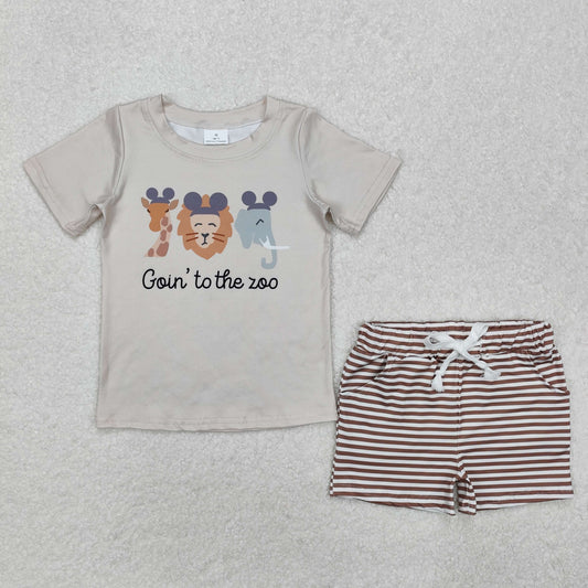 BSSO1109 Animals Top Stripes Shorts Boys Summer Clothes Set