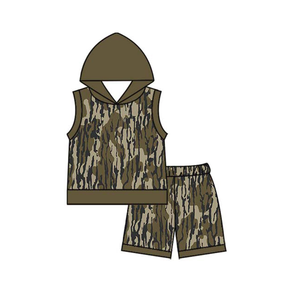 (Pre-order)BSSO1129 Camo Hoodie Top Shorts Boys Summer Clothes Set