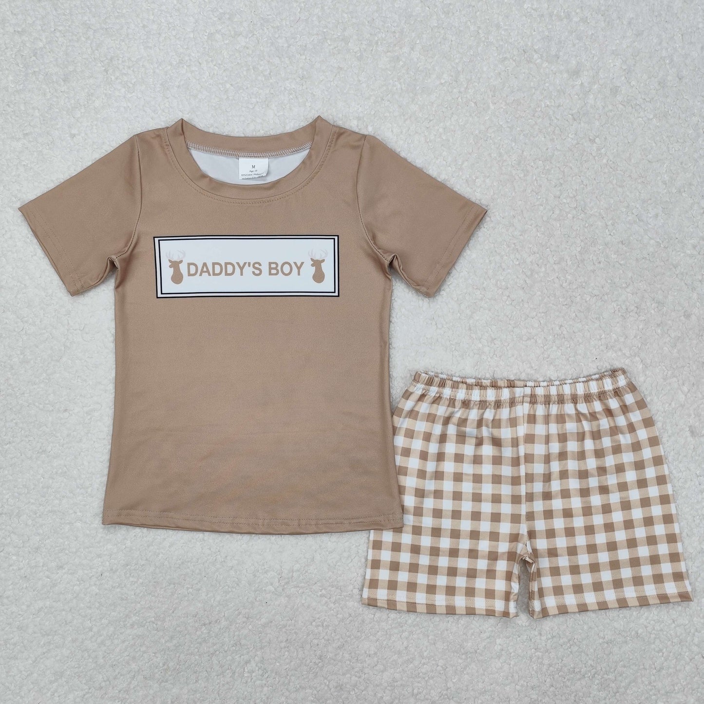 Daddy's Boy & Girl Deer Plaid Print Sibling Summer Matching Clothes