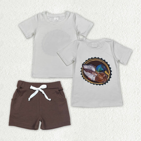 BSSO1133 Duck Top Brown Shorts Boys Summer Clothes Set