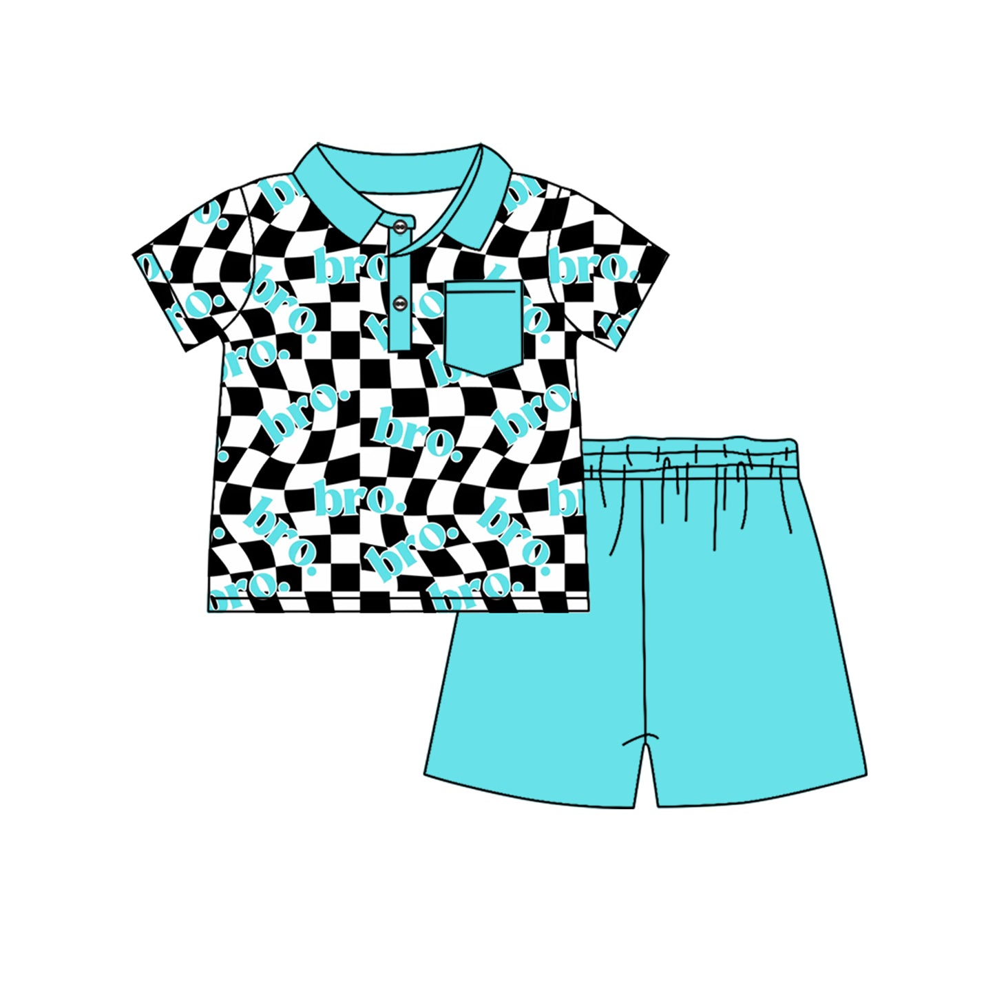 (Pre-order)BSSO1139 BRO Plaid Pocket Polo Top Shorts Boys Summer Clothes Set