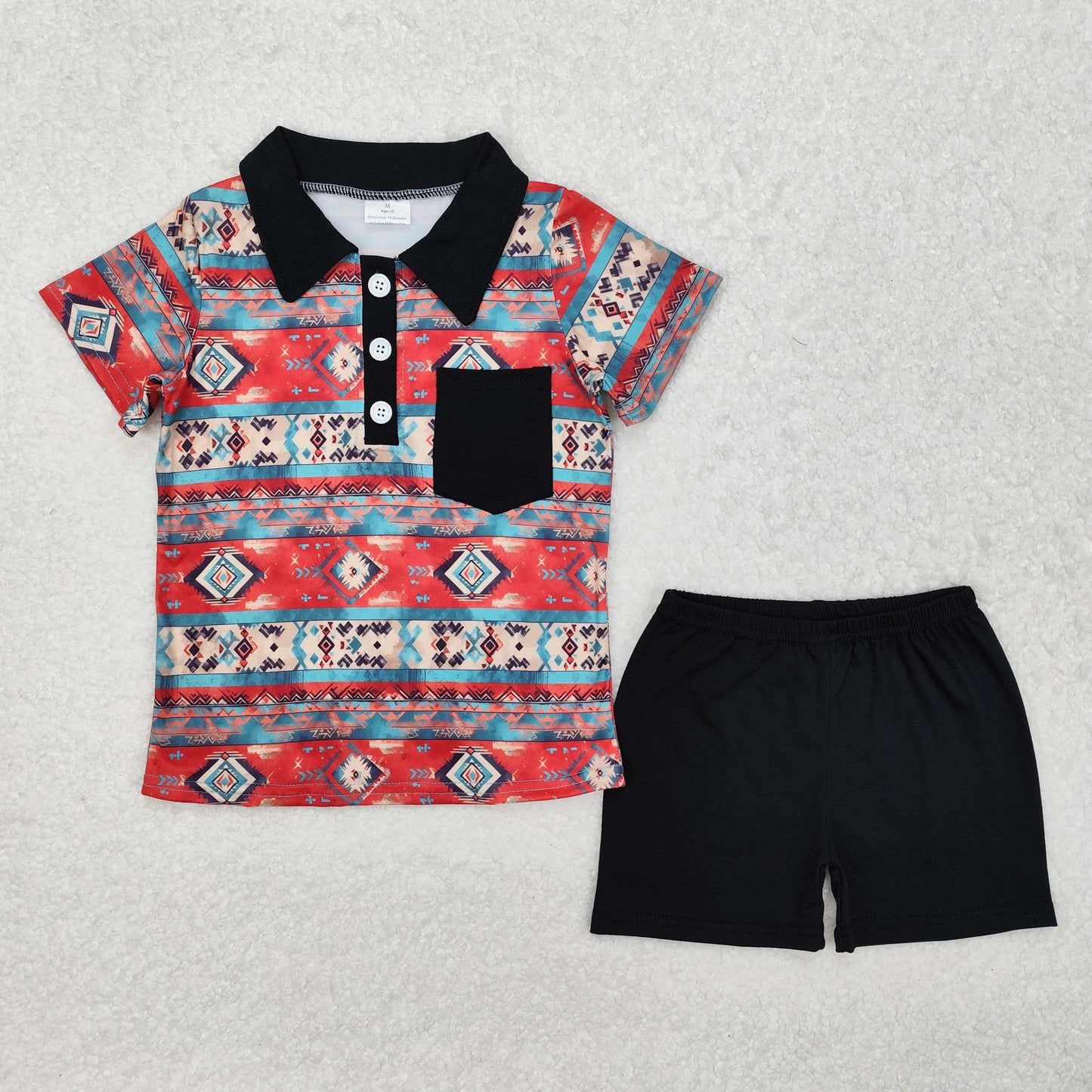 Red Aztec Western Print Brothers Summer Matching Clothes