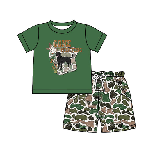 (Pre-order)BSSO1145 GONE HUNTING Dog Duck Top Camo Shorts Boys Summer Clothes Set
