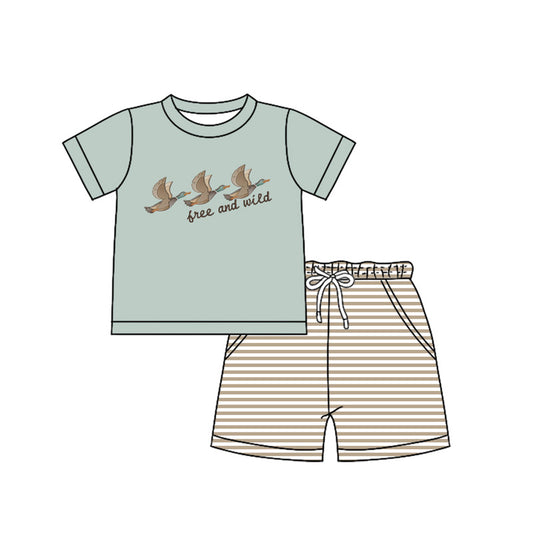 (Pre-order)BSSO1153 Free And Wild Duck Top Stripes Shorts Boys Summer Clothes Set