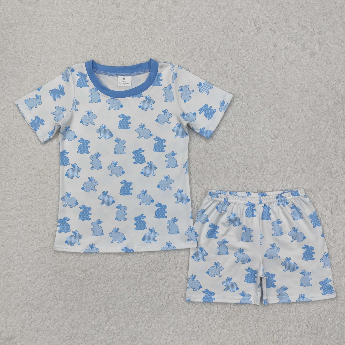 BSSO1163 Bunny Blue Print Boys Easter Pajamas Clothes Set