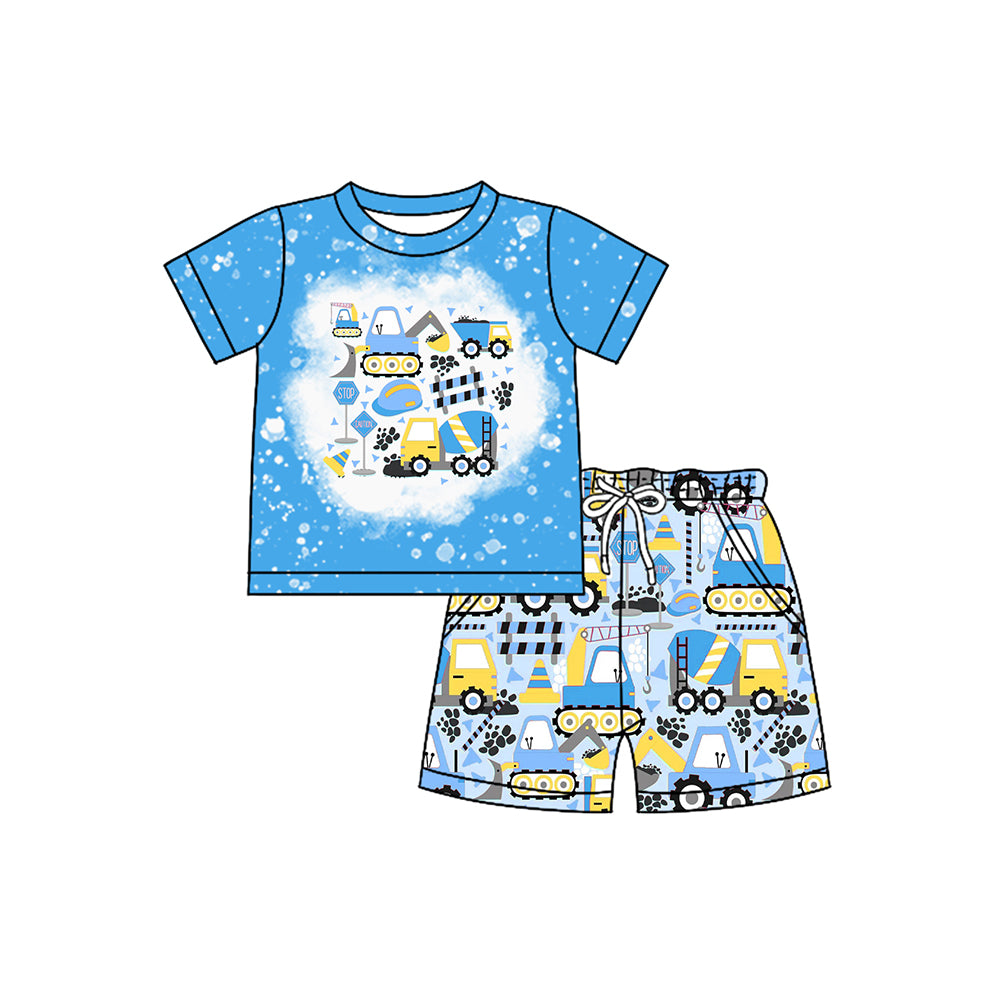 (Pre-order)BSSO1171 Construction Blue Print Shorts Boys Summer Clothes Set